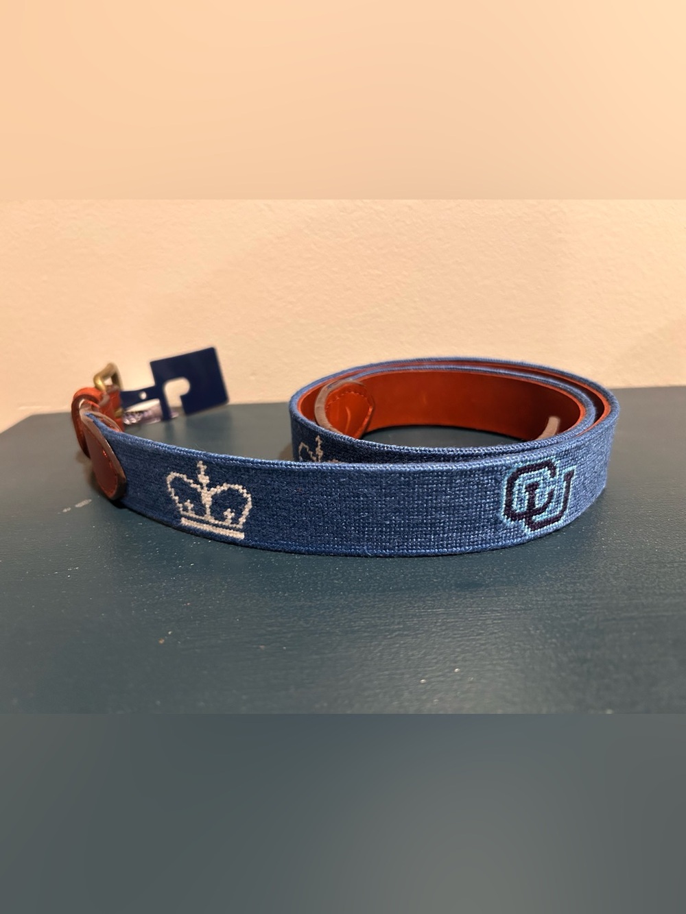 New Smathers & Branson COLUMBIA UNIVERSITY Blue Needlepoint Belt Size 38
